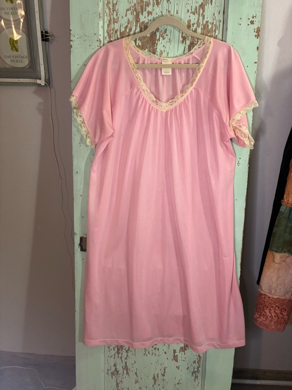 Blair Pink Short Sleeve Lace-Trim Nightgown